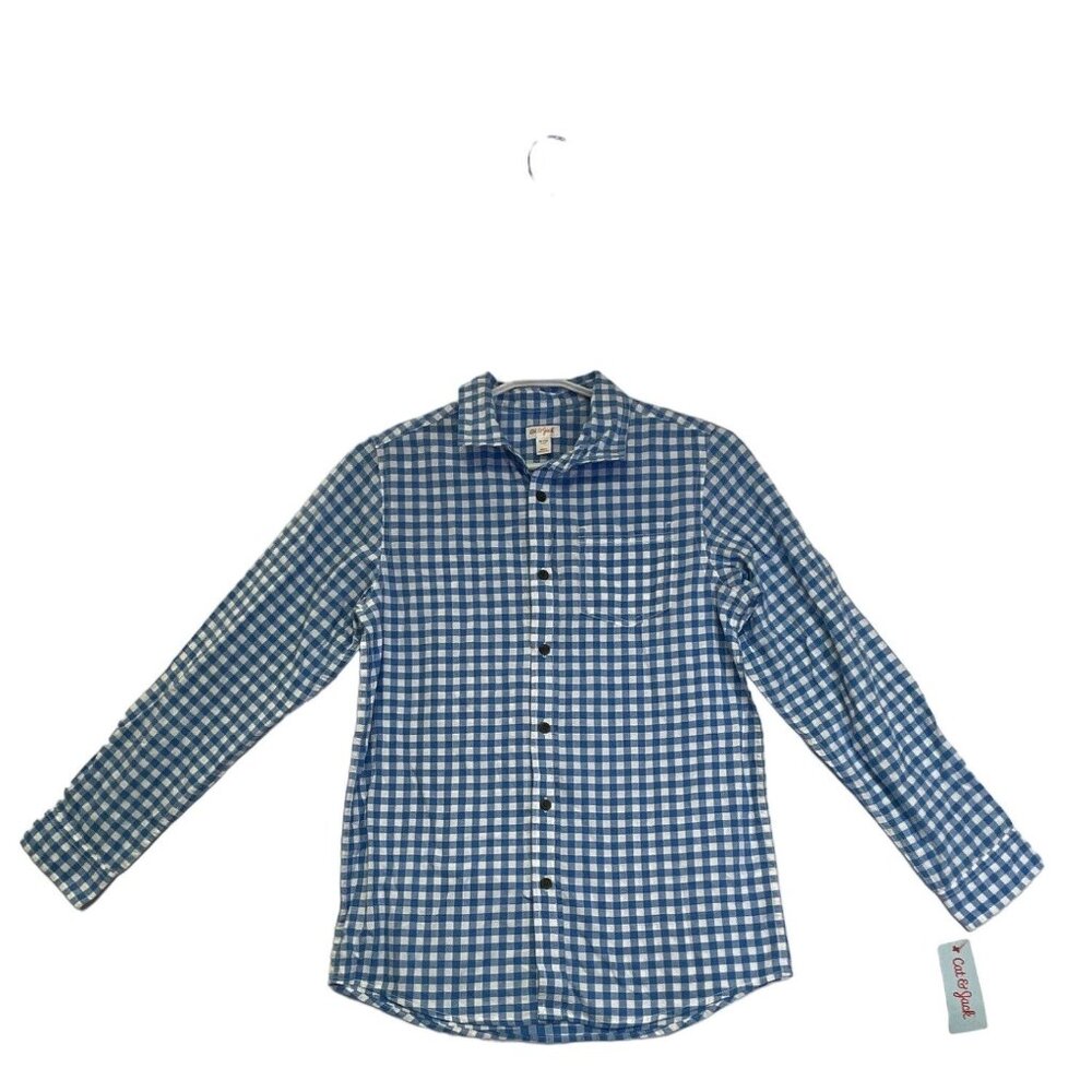 Cat And Jack Boys  Sz 16 XLarge Shirt Blue White Plaid Buttoned Shirt NWT